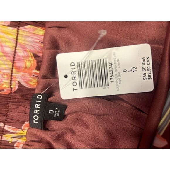 Torrid Womens Purple Mauve Tropical Floral Print Tiered Midi Skirt large new - Picture 8 of 8